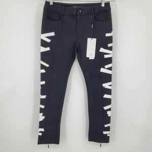 NWT Punk Rave Black Skinny‎ Leg Pants White Graphic Print Skull Button Medium